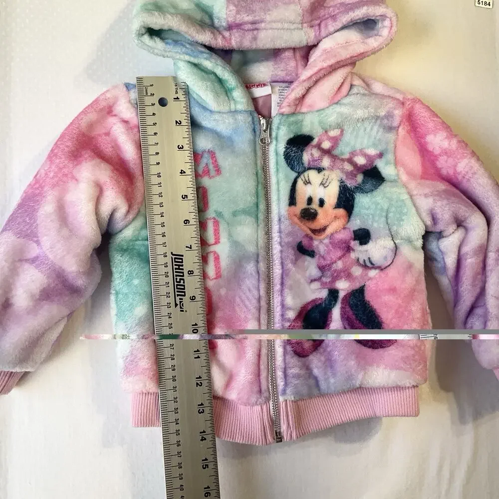 Disney Junior Minnie Mouse Faux Fur Hoodie Jacket Toddler Girl Size 3T Pink Soft - Picture 6 of 9